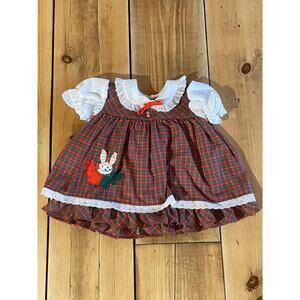Vintage Nannette Girls Plaid Dress. Red/Green. Bunny & Carrot. 15-18Months.